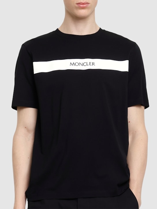 Moncler: Rubberised logo cotton t-shirt - Black - men_2 | Luisa Via Roma