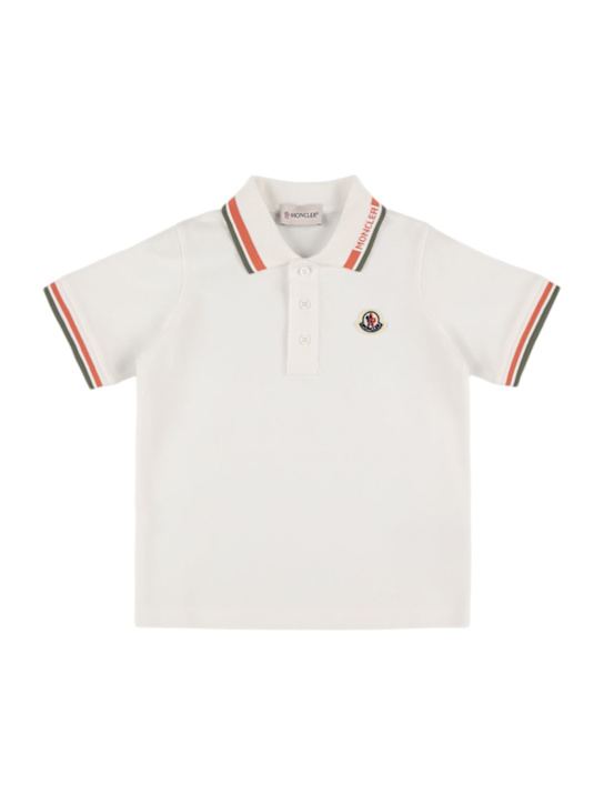 Moncler: Tricolour trimmed cotton polo shirt - Bianco - kids-boys_0 | Luisa Via Roma