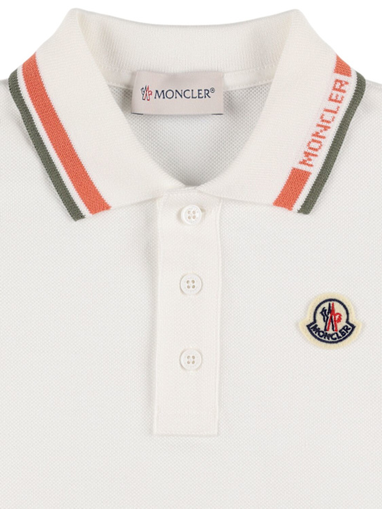 Moncler: Tricolour trimmed cotton polo shirt - Bianco - kids-boys_1 | Luisa Via Roma