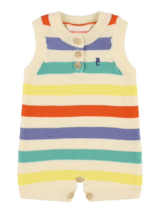 Bobo Choses: コットンニットジャンプスーツ - ホワイト/マルチ - kids-boys_0 | Luisa Via Roma