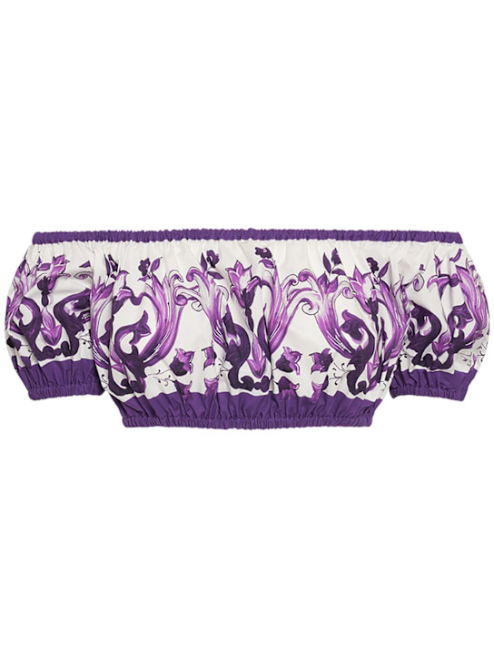 Dolce&Gabbana: Maiolica printed cotton cropped top - White/Purple - women_0 | Luisa Via Roma