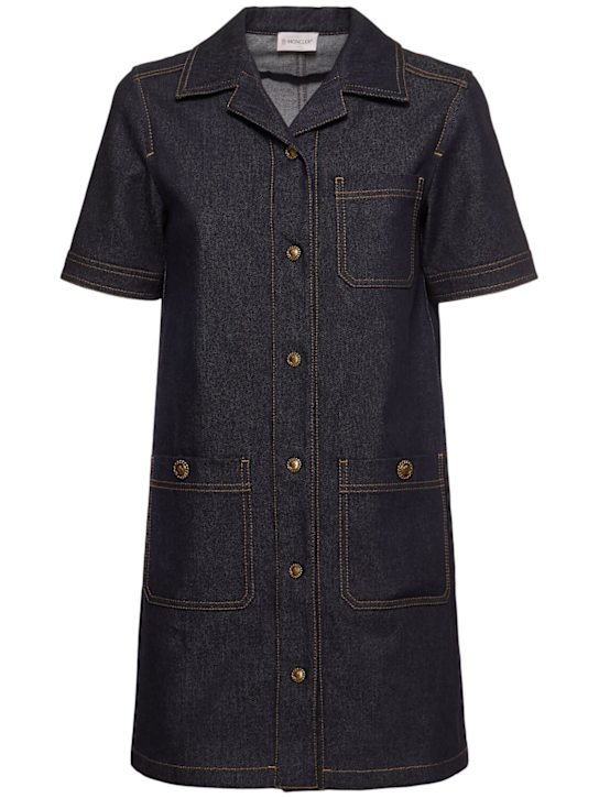 Moncler: Cotton blend denim mini dress - women_0 | Luisa Via Roma