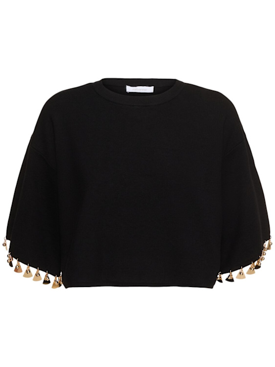 Rabanne: Embellished silk blend crop top - Black - women_0 | Luisa Via Roma