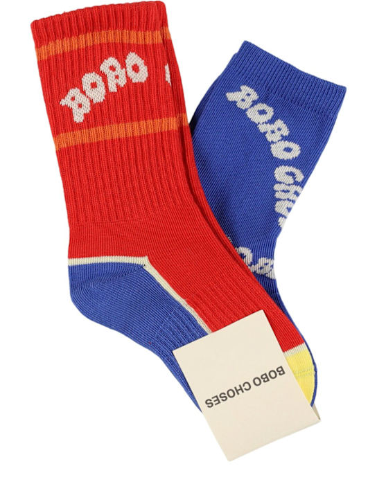 Bobo Choses: ジャカードコットンソックス 2足セット - レッド/ブルー - kids-boys_0 | Luisa Via Roma