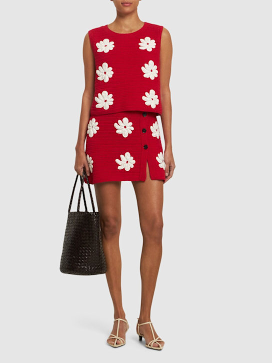 MSGM: Cotton knit top - Red - women_1 | Luisa Via Roma