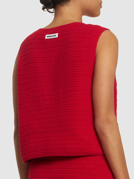 MSGM: Cotton knit top - Red - women_2 | Luisa Via Roma