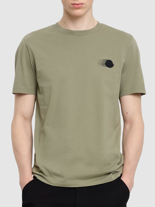 Moncler: Faded logo cotton t-shirt - Sage Green - men_2 | Luisa Via Roma
