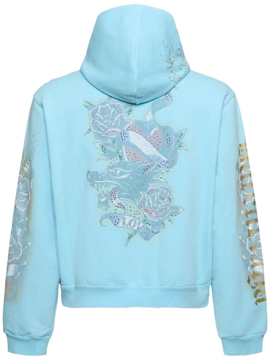 Balenciaga: Small zip-up cotton hoodie - Light Blue - men_3 | Luisa Via Roma