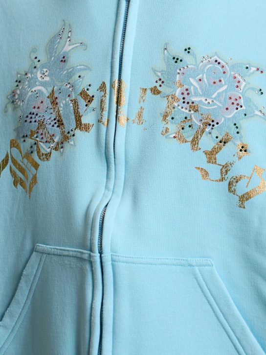 Balenciaga: Small zip-up cotton hoodie - Light Blue - men_4 | Luisa Via Roma