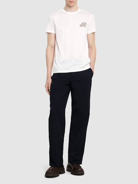 Moncler: Double logo patch cotton t-shirt - Optic White - men_1 | Luisa Via Roma