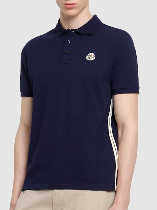 Moncler: Striped cotton piquet polo shirt - Dark Blue - men_2 | Luisa Via Roma