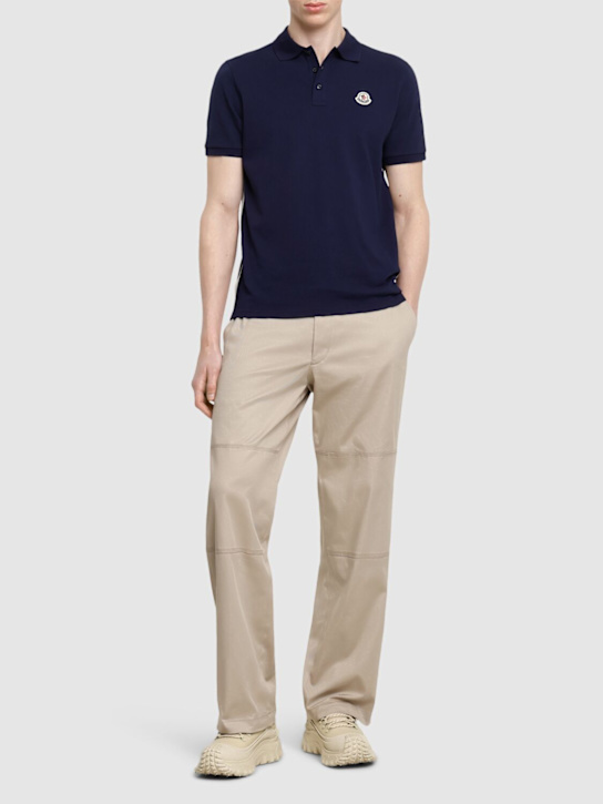 Moncler: Striped cotton piquet polo shirt - Dark Blue - men_1 | Luisa Via Roma