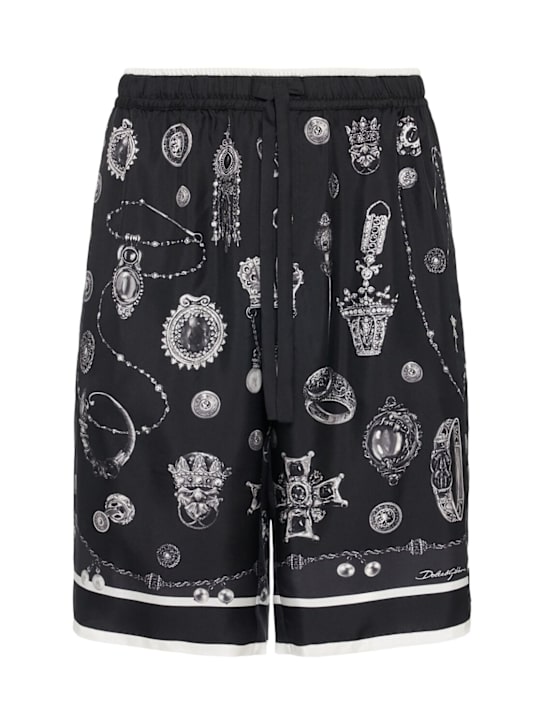 Dolce&Gabbana: Printed silk twill shorts - Medagliette Fdo - men_0 | Luisa Via Roma