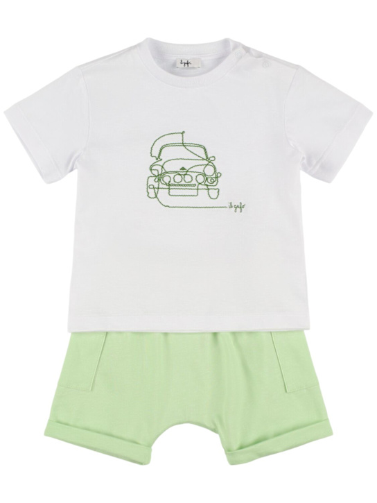 Il Gufo: Cotton jersey t-shirt & shorts - White/Green - kids-boys_0 | Luisa Via Roma