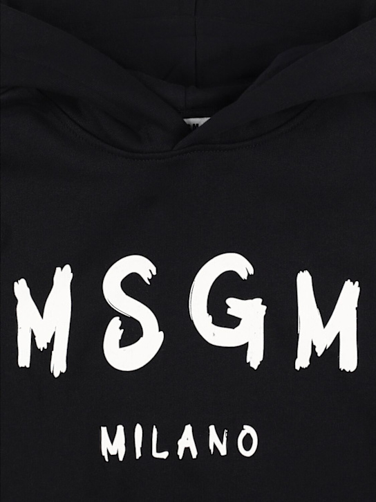 MSGM: Printed cotton hooded sweatshirt - Black - kids-boys_1 | Luisa Via Roma