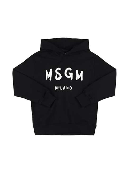 MSGM: Printed cotton hooded sweatshirt - Black - kids-boys_0 | Luisa Via Roma