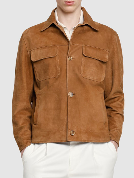 Lardini: Leather jacket - Brown - men_2 | Luisa Via Roma
