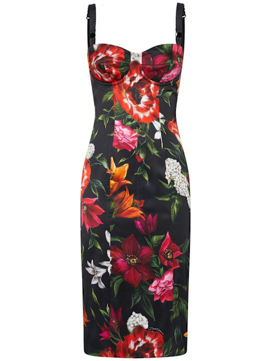 Dolce&Gabbana: Printed satin midi dress - Black/Multi - women_0 | Luisa Via Roma