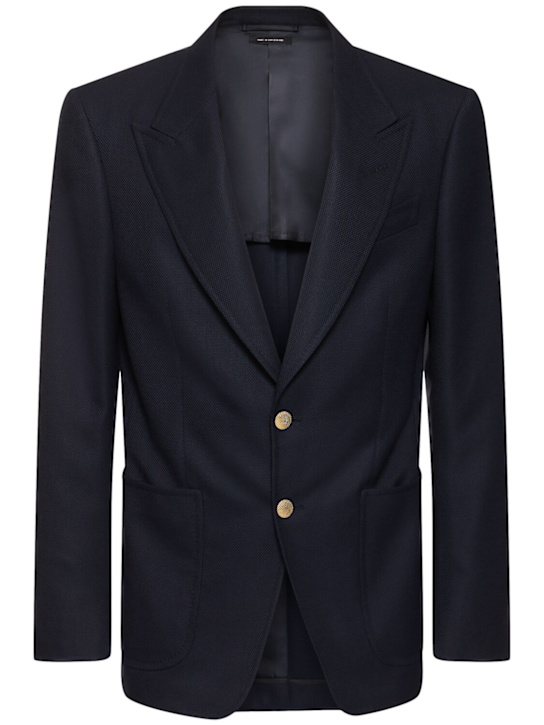 Tom Ford: Grand hopsack shelton wool blend jacket - Navy - men_0 | Luisa Via Roma