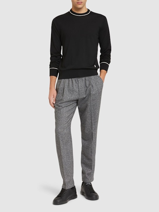 Dolce&Gabbana: Wool knit long sleeve t-shirt - Black - men_1 | Luisa Via Roma