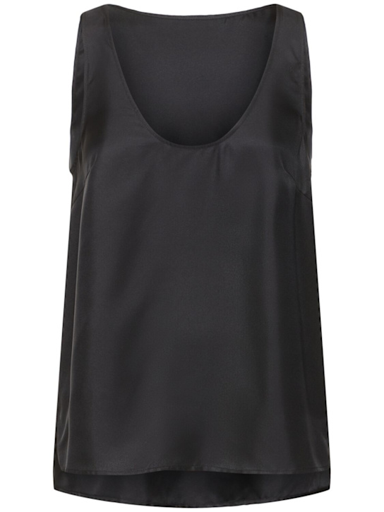 Loulou De Saison: Gaby scoop neckline silk tank top - Black - women_0 | Luisa Via Roma