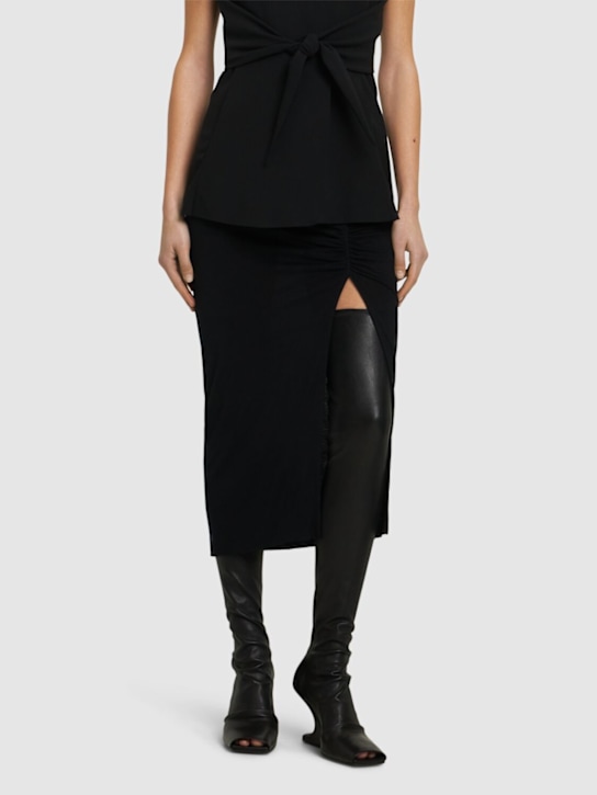 Rick Owens: 80mm Cantilever leather sock boots - Black - women_1 | Luisa Via Roma