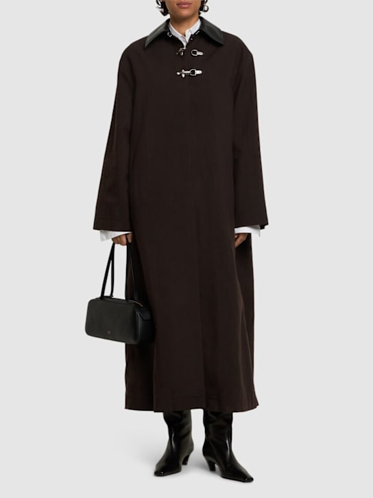 Nanushka: Zofia waxed cotton blend long coat - Dark Brown - women_1 | Luisa Via Roma