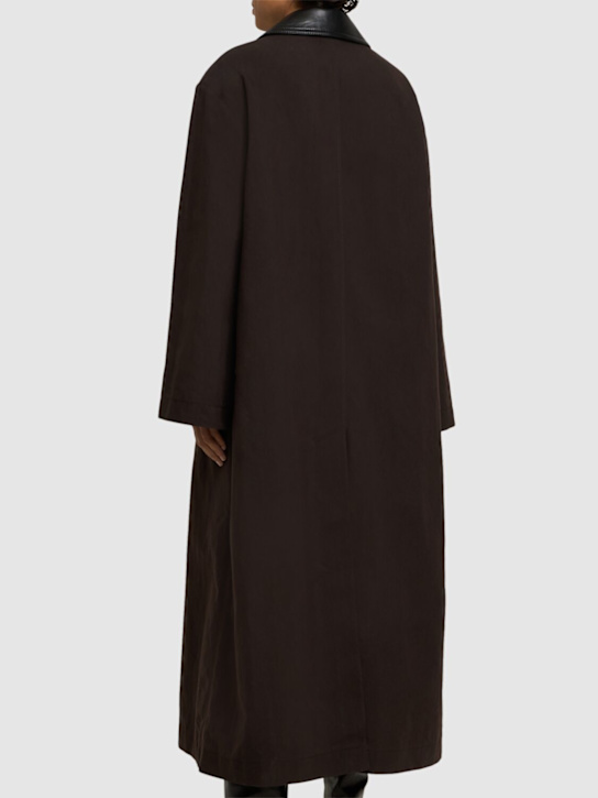 Nanushka: Zofia waxed cotton blend long coat - Dark Brown - women_2 | Luisa Via Roma