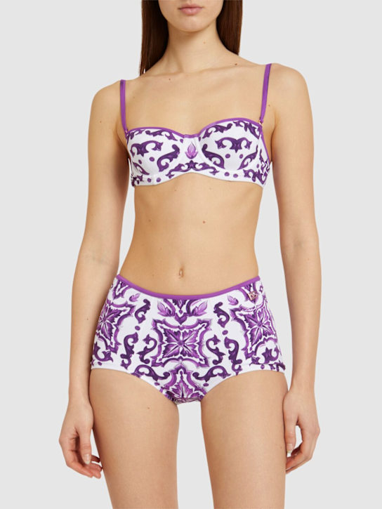 Dolce&Gabbana: Maiolica printed jersey bikini - Purple/Multi - women_1 | Luisa Via Roma