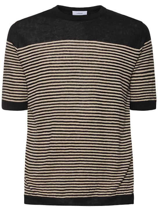 Lardini: Striped linen t-shirt - men_0 | Luisa Via Roma