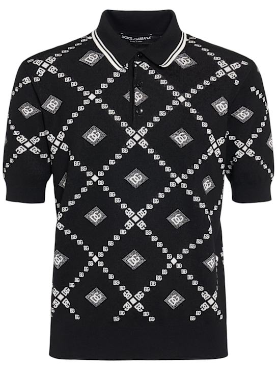 Dolce&Gabbana: Wool & silk jacquard knit polo - Dg Bco C/Bord F - men_0 | Luisa Via Roma