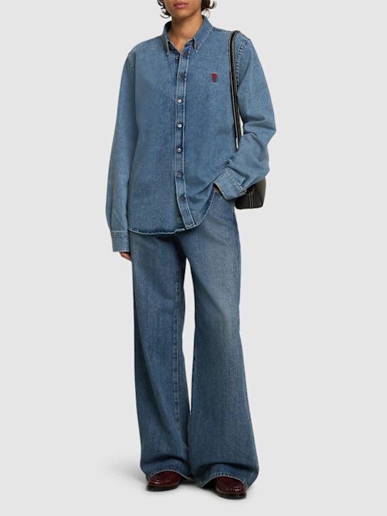 AMI Paris: Adc cotton blend denim shirt - women_1 | Luisa Via Roma