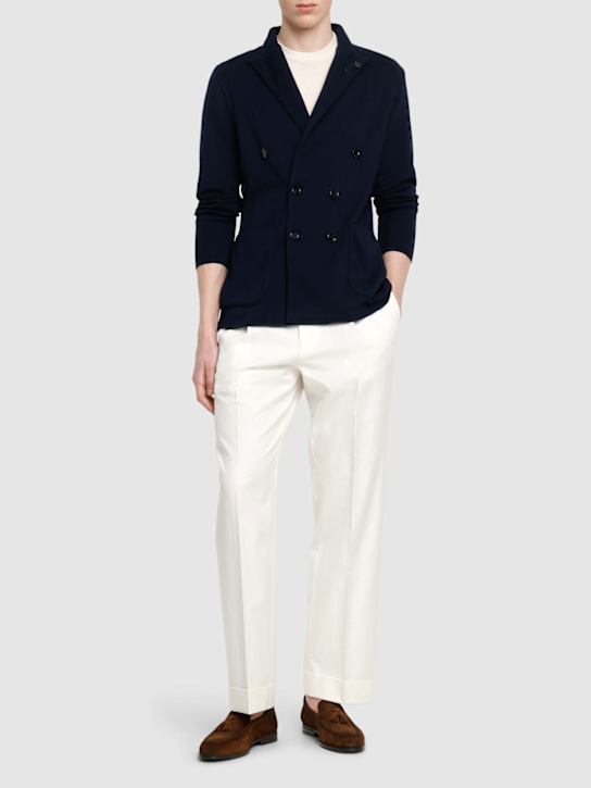 Lardini: Double breasted cotton knit blazer - men_1 | Luisa Via Roma