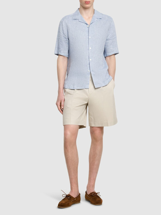 Lardini: Pleated cotton shorts - Beige - men_1 | Luisa Via Roma