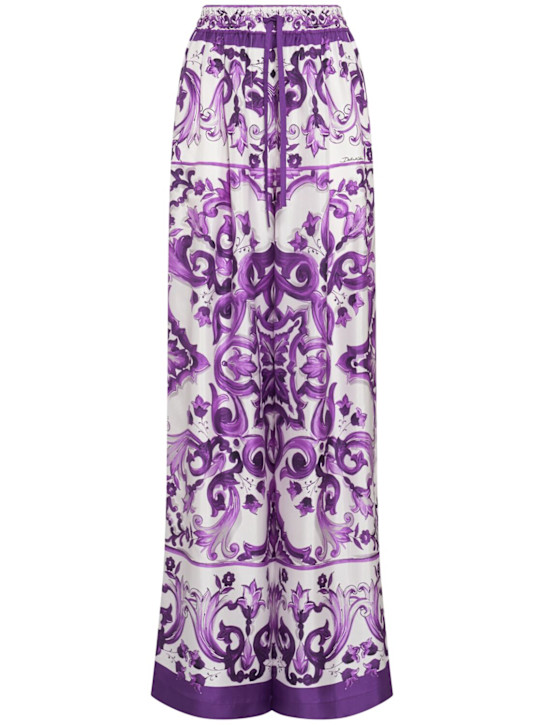 Dolce&Gabbana: Maiolica printed silk wide pants - women_0 | Luisa Via Roma