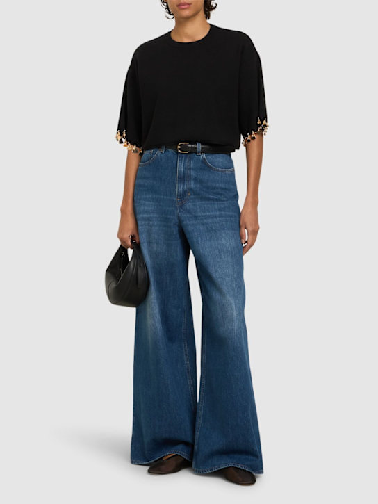 Rabanne: Embellished silk blend crop top - Black - women_1 | Luisa Via Roma