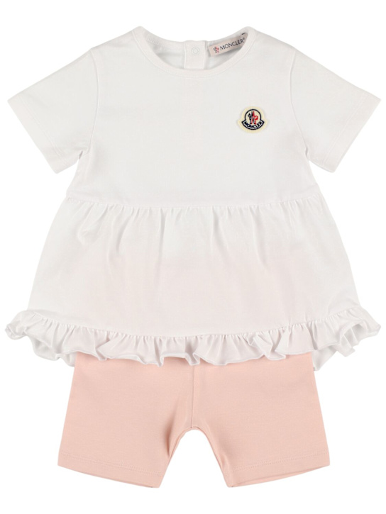 Moncler: T-shirt e shorts in jersey di cotone stretch - kids-girls_0 | Luisa Via Roma