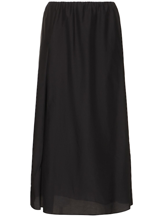 Loulou De Saison: Carmen gathered midi skirt w/ slit - Black - women_0 | Luisa Via Roma