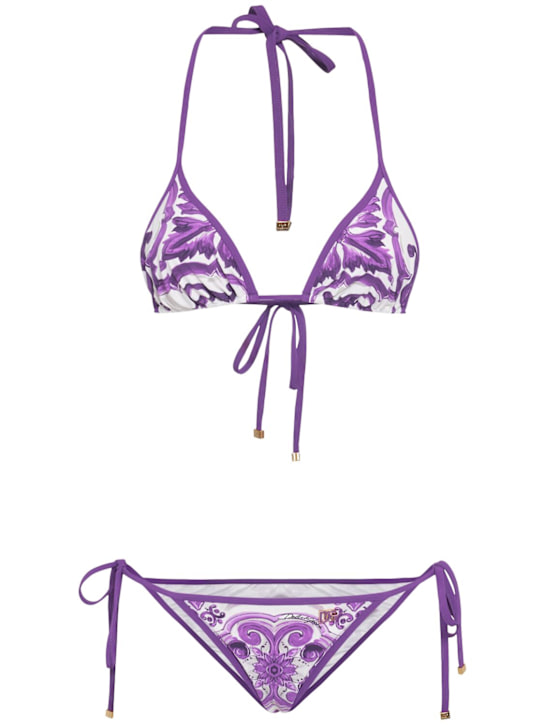 Dolce&Gabbana: Maiolica printed triangle bikini - women_0 | Luisa Via Roma