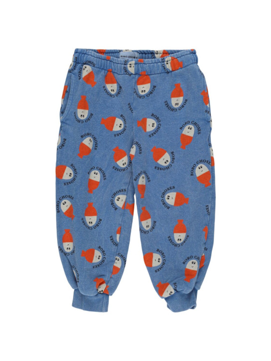 Bobo Choses: Pantaloni in felpa di cotone stampata - Celeste - kids-girls_0 | Luisa Via Roma