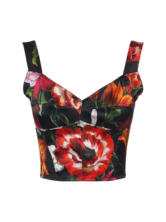 Dolce&Gabbana: Printed satin cropped top - Black/Multi - women_0 | Luisa Via Roma