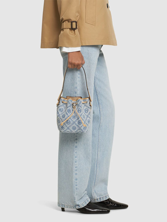 Tory Burch: Mini T Monogram denim bucket bag - women_1 | Luisa Via Roma