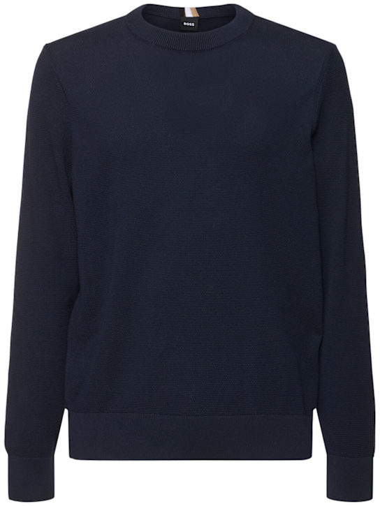 Boss: Ecaio cotton knit sweater - Dark Blue - men_0 | Luisa Via Roma