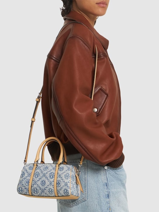 Tory Burch: Mini T Monogram denim barrel bag - women_1 | Luisa Via Roma