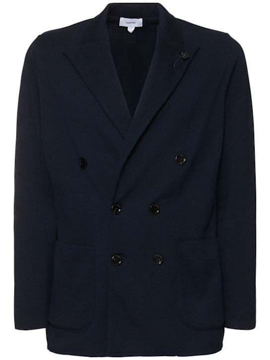 Lardini: Double breasted cotton knit blazer - men_0 | Luisa Via Roma