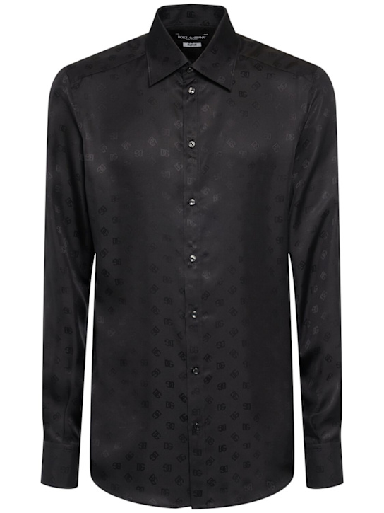 Dolce&Gabbana: Jacquard logo short sleeve shirt - Black - men_0 | Luisa Via Roma