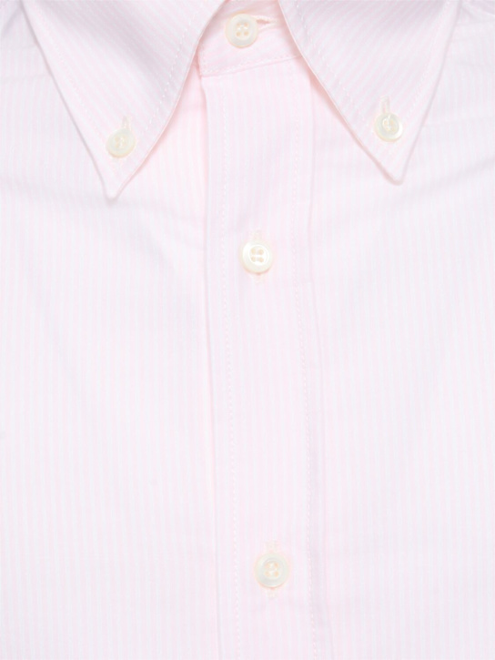 Brunello Cucinelli: Striped cotton button down shirt - Bianco Rosa - men_5 | Luisa Via Roma