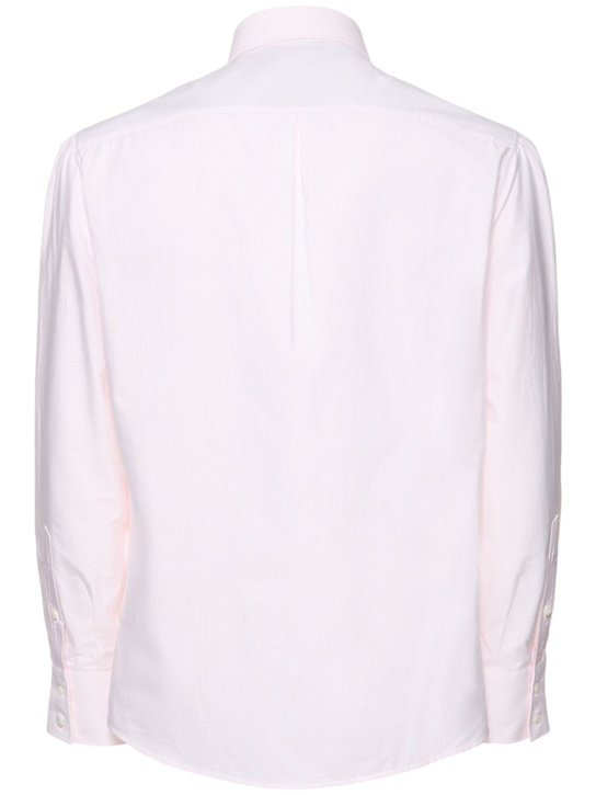 Brunello Cucinelli: Striped cotton button down shirt - Bianco Rosa - men_4 | Luisa Via Roma