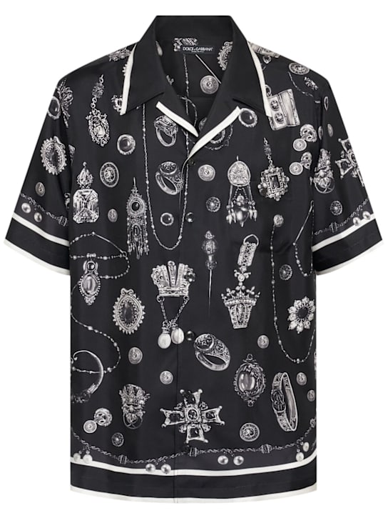 Dolce&Gabbana: Printed silk twill short sleeve shirt - men_0 | Luisa Via Roma