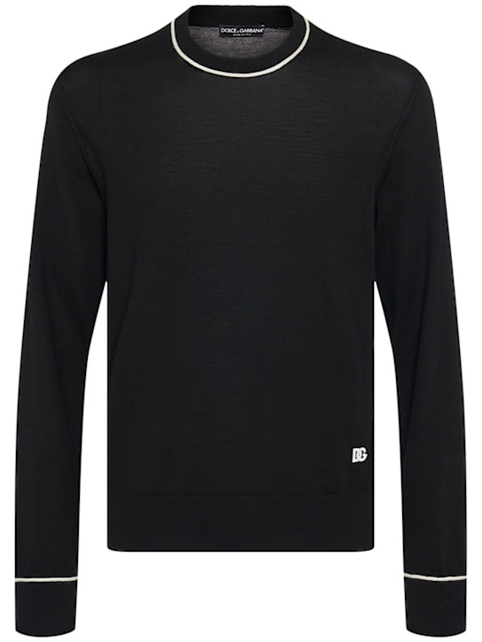 Dolce&Gabbana: Wool knit long sleeve t-shirt - Black - men_0 | Luisa Via Roma
